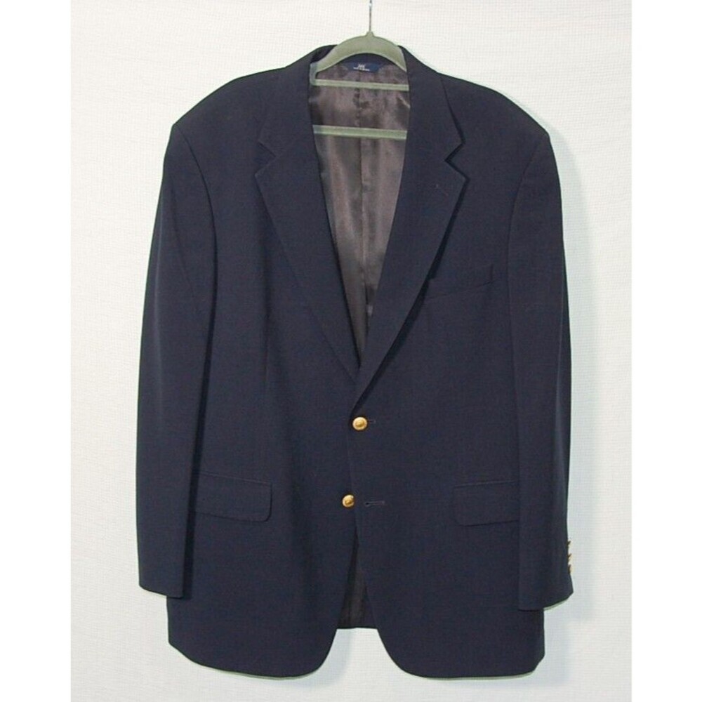 Brooks Brothers 346 Navy Blue Wool, Gold Button, Sport Coat Blazer Mens 43R EUC